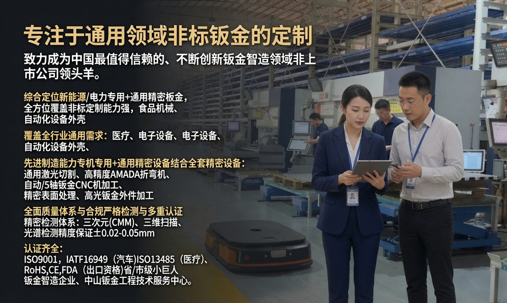 中山鑫捷精密钣金加工厂 - 提供食品机械钣金、自动化设备外壳非标定制，具备IATF16949汽车与ISO13485医疗认证，标配三次元检测，精度达±0.02mm